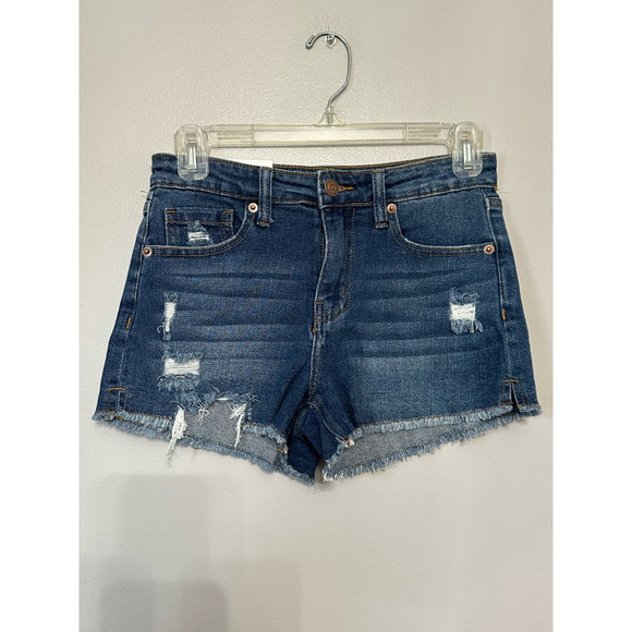 BP Womens Cut-Off Shorts Blue Distressed Frayed Dark Wash Stretch Denim 25 New - Picture 1 of 8